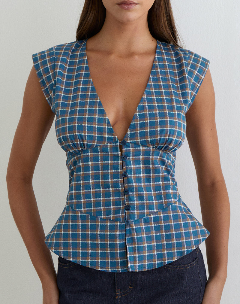 Bild der Devlon-Bluse in mittelblauem Tartan