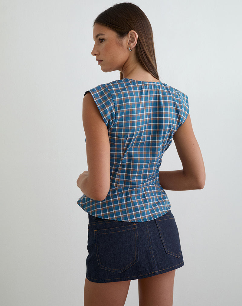 Bild der Devlon-Bluse in mittelblauem Tartan