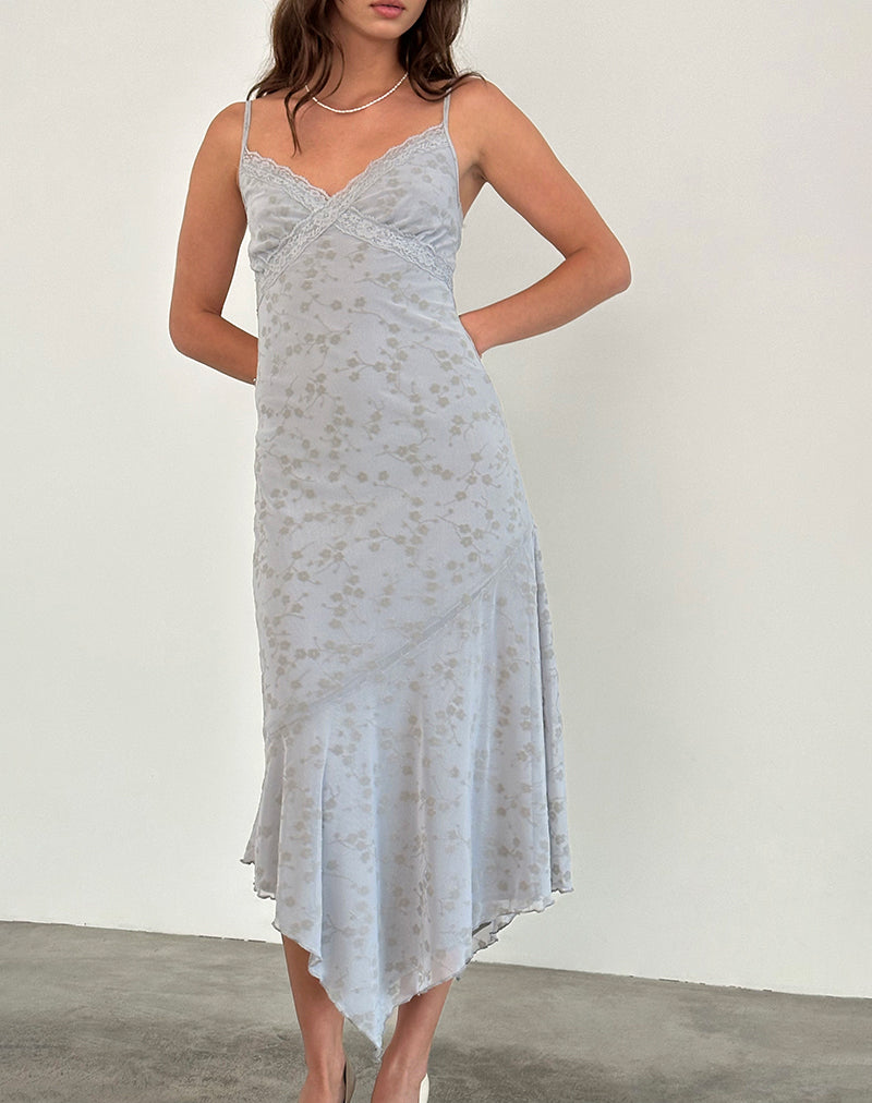 Devon Midikleid in Flock Chic Blütenblätter Grau
