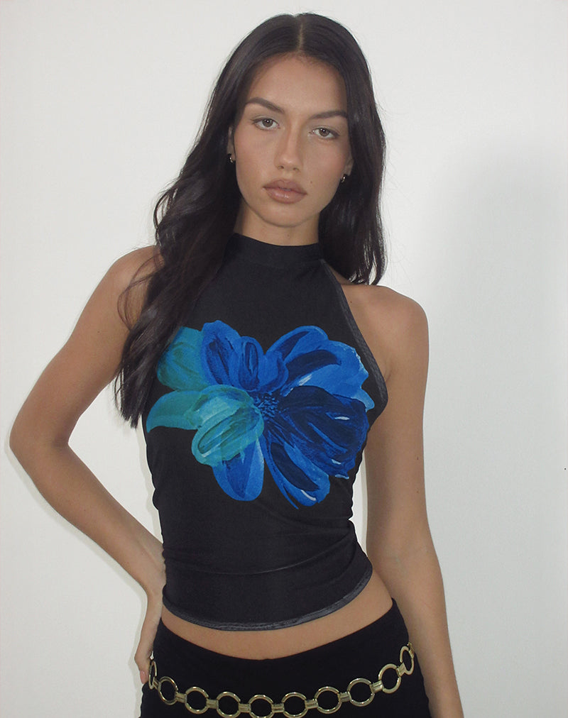 Image of Diana Neckholder-Top in Aquarellblume Blau