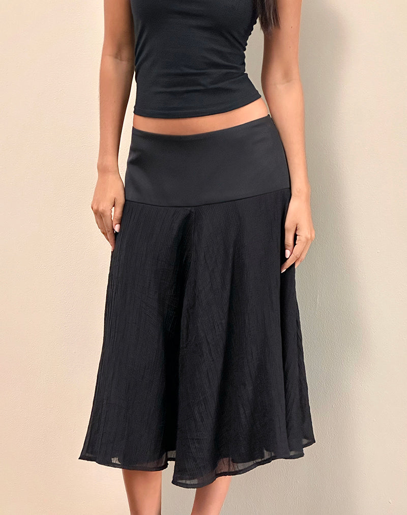 Diera Satin Chiffon Midirock in Schwarz