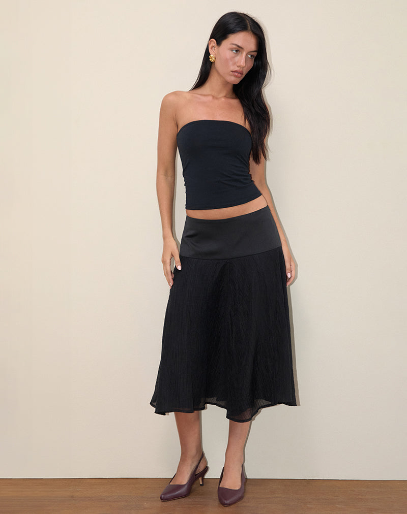 Diera Satin Chiffon Midirock in Schwarz
