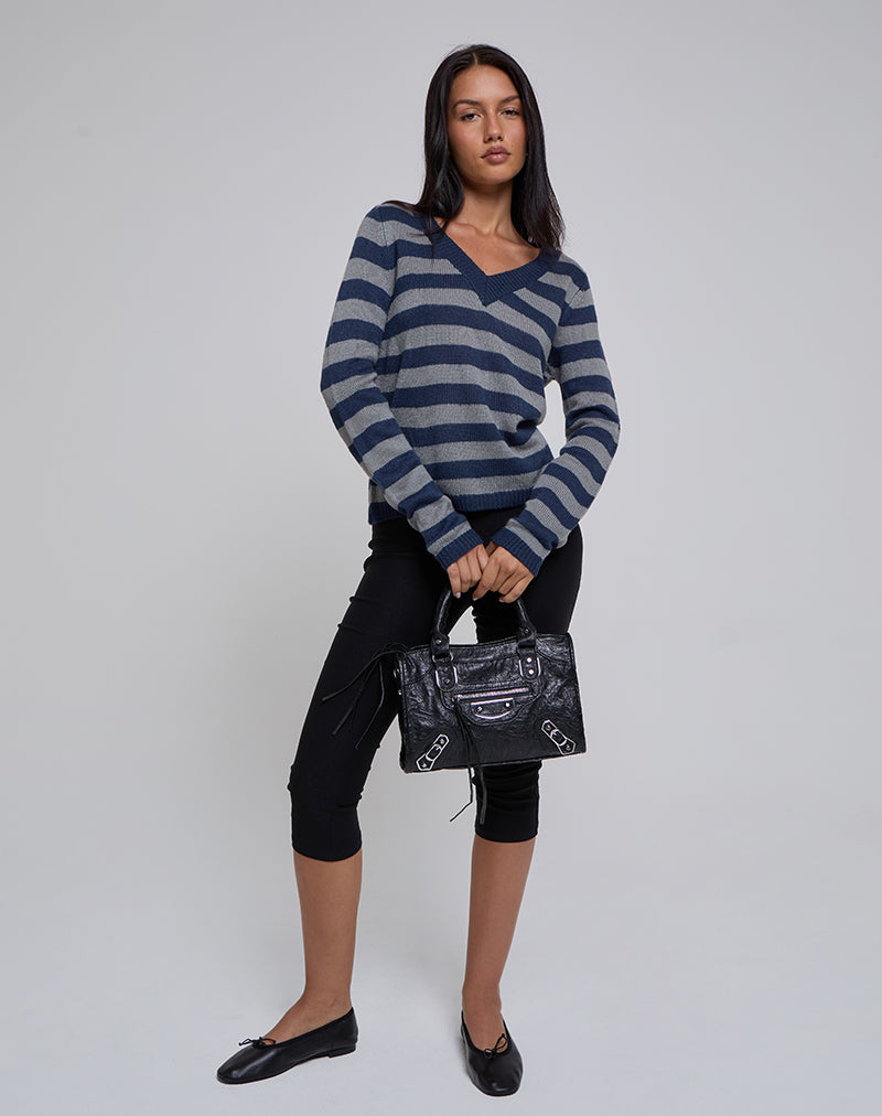 Image of Dikara V-Ausschnitt-Pullover in Blau gestreift