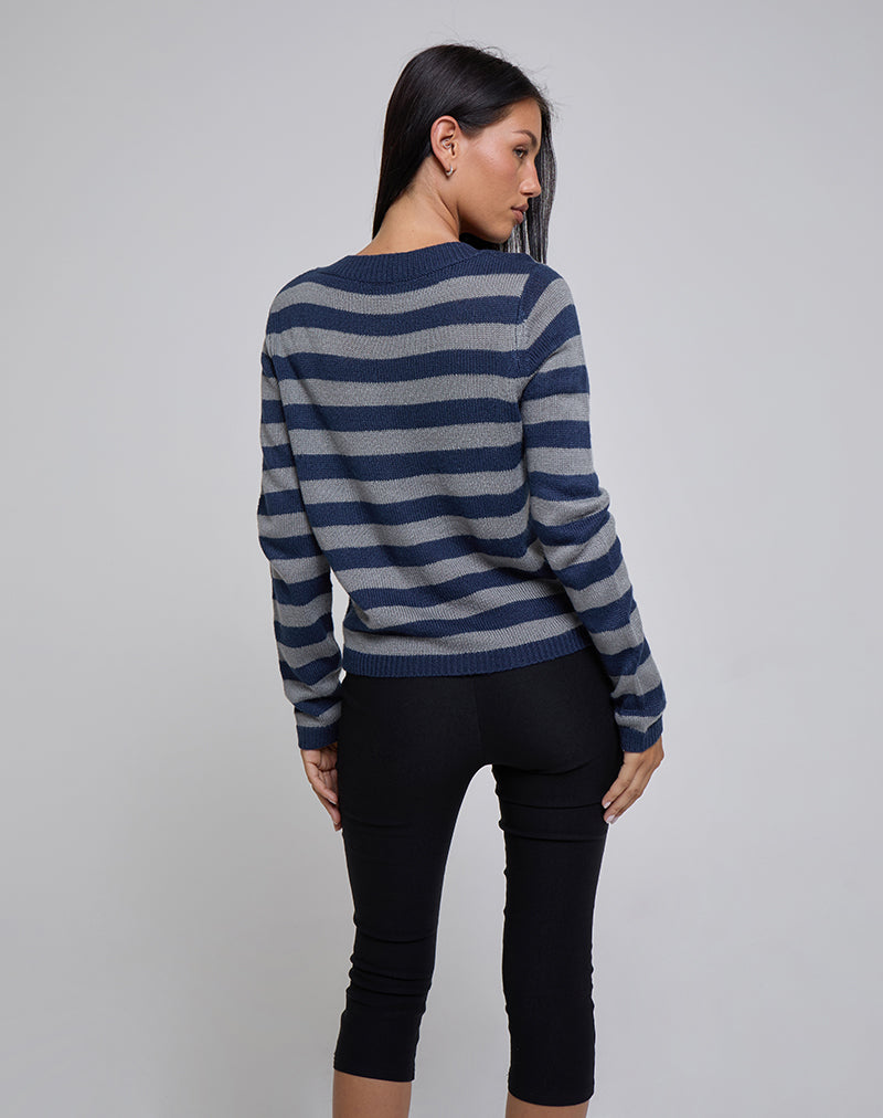 Image of Dikara V-Ausschnitt-Pullover in Blau gestreift