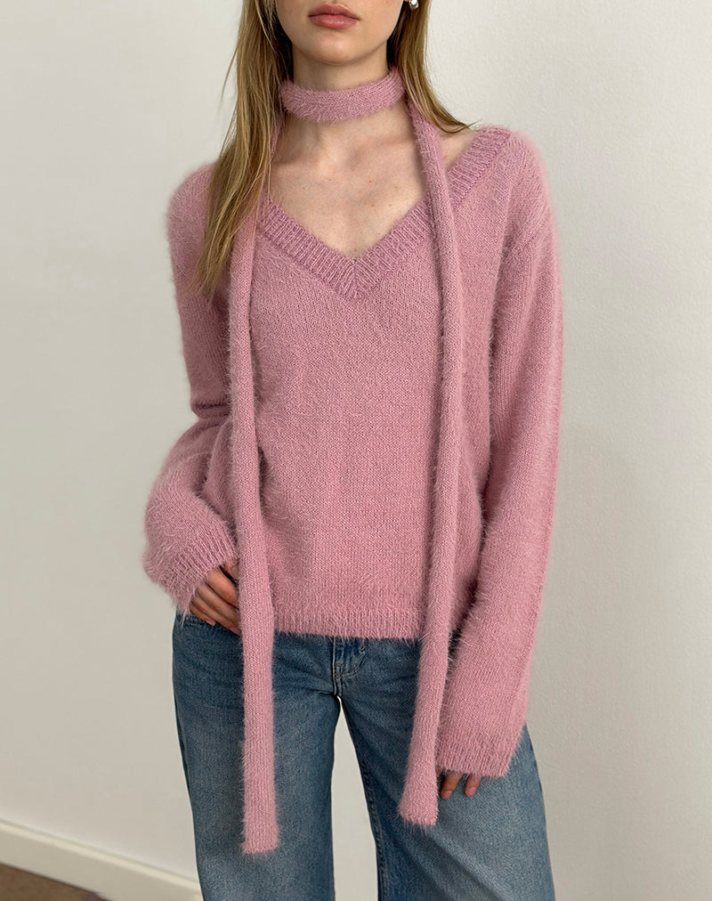 Image of Dikara Pullover mit Schal aus Strick in Dusty Pink