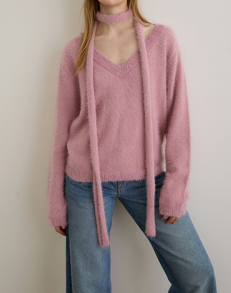 Dikara Pullover mit Schal aus Strick in staubigem Rosa