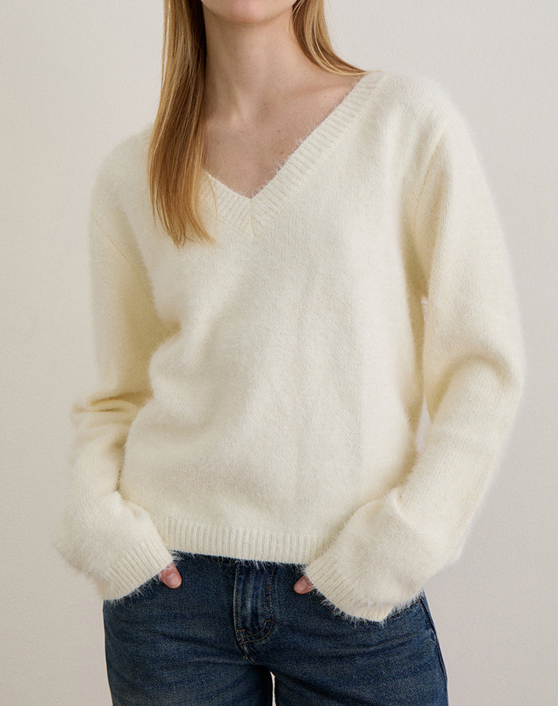 Image of Dikara Pullover mit Schal aus Strickstoff Off White