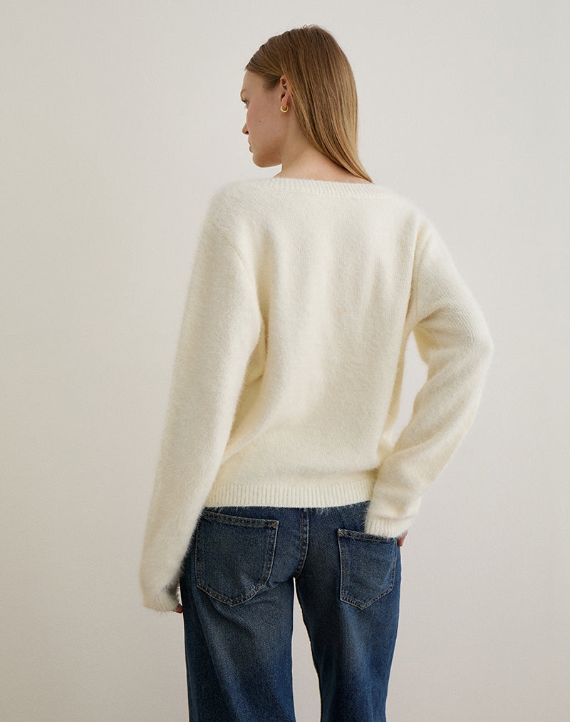 Image of Dikara Pullover mit Schal aus Strickstoff Off White