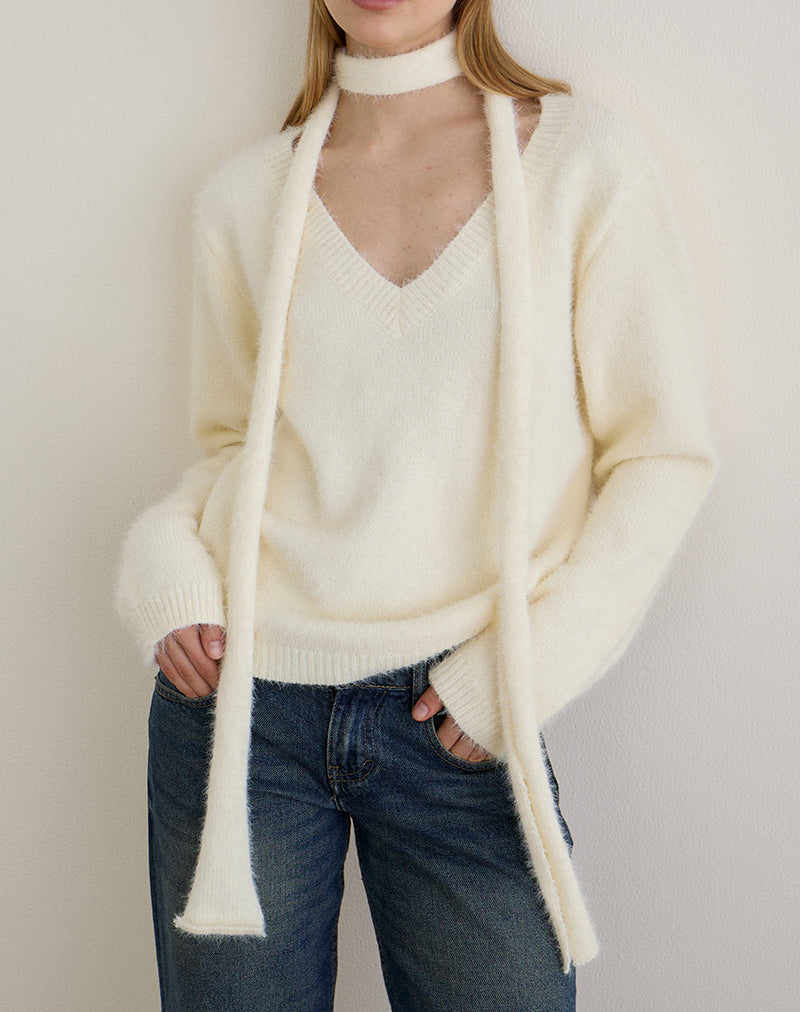 Image of Dikara Pullover mit Schal aus Strickstoff Off White