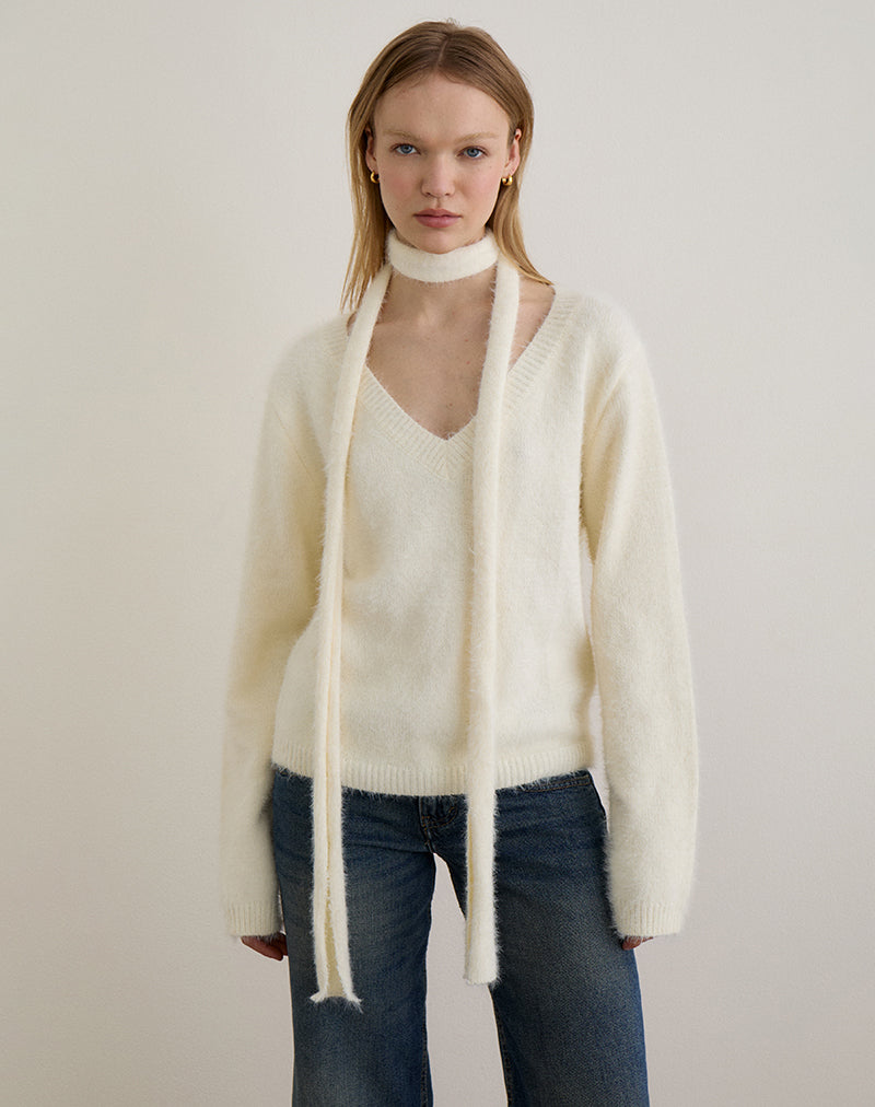 Image of Dikara Pullover mit Schal aus Strickstoff Off White