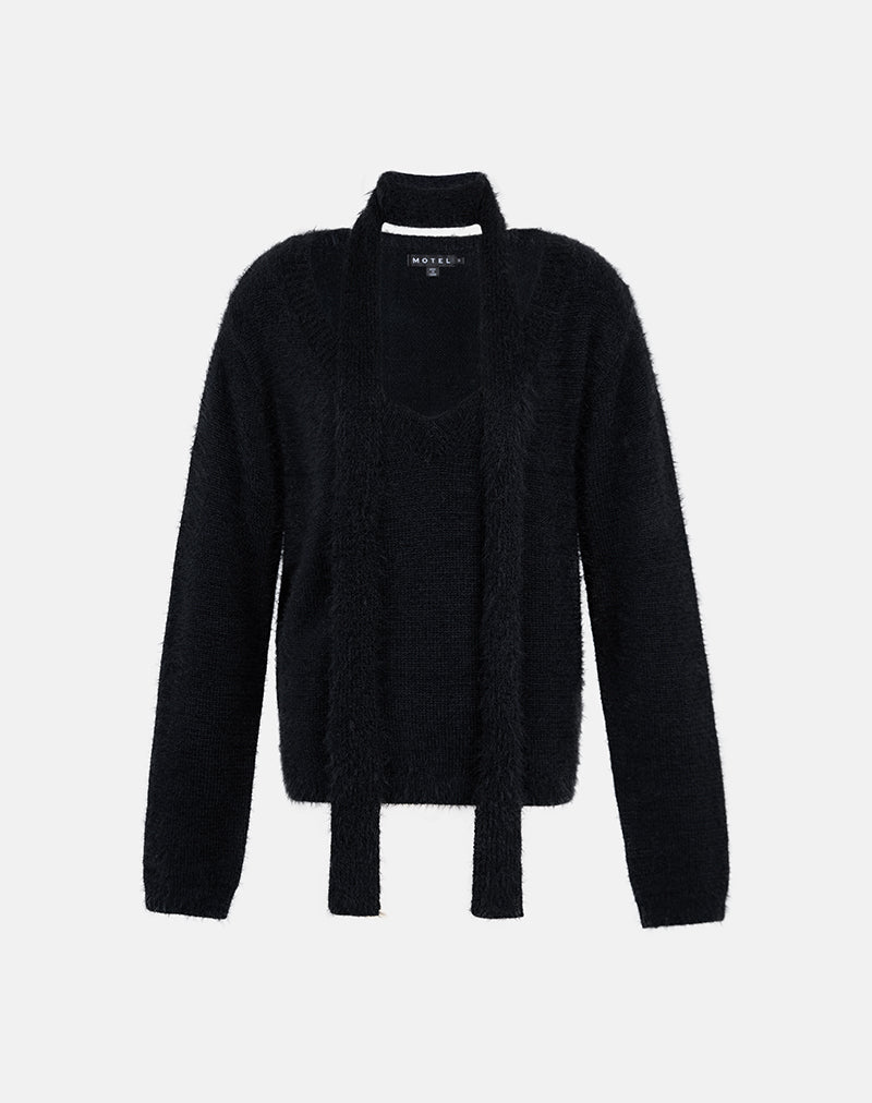 Image of Dikara Pullover mit Schal aus Strick Schwarz