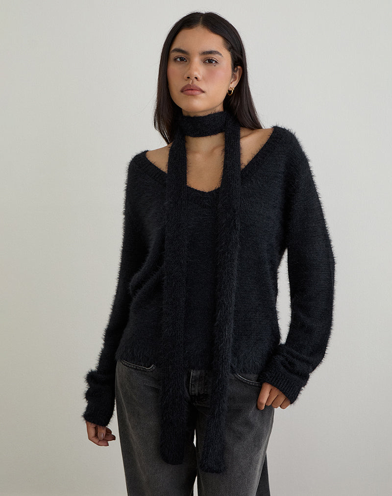 Image of Dikara Pullover mit Schal aus Strick Schwarz