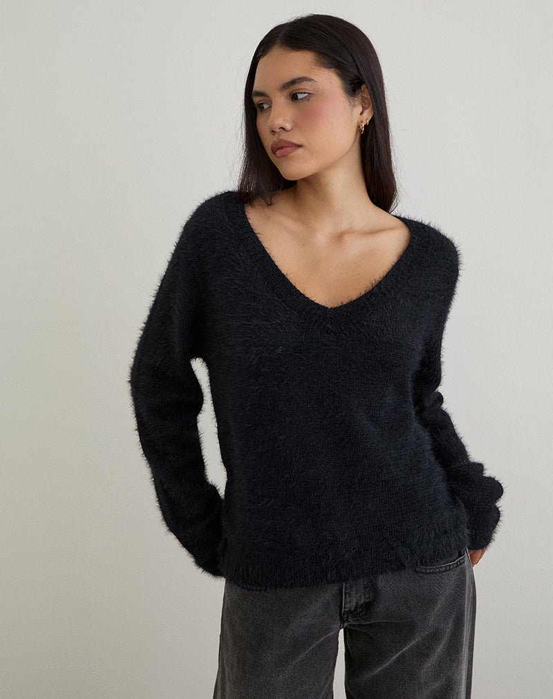 Image of Dikara Pullover mit Schal aus Strick Schwarz