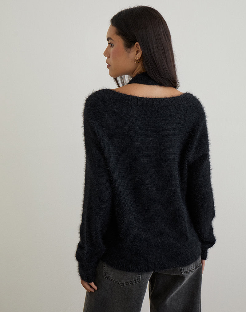 Image of Dikara Pullover mit Schal aus Strick Schwarz