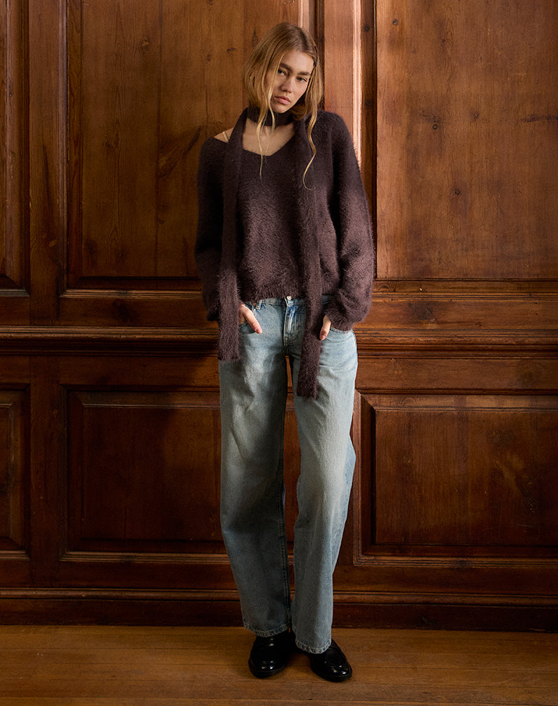 Image of Dikara Pullover mit Schal aus braunem Strick