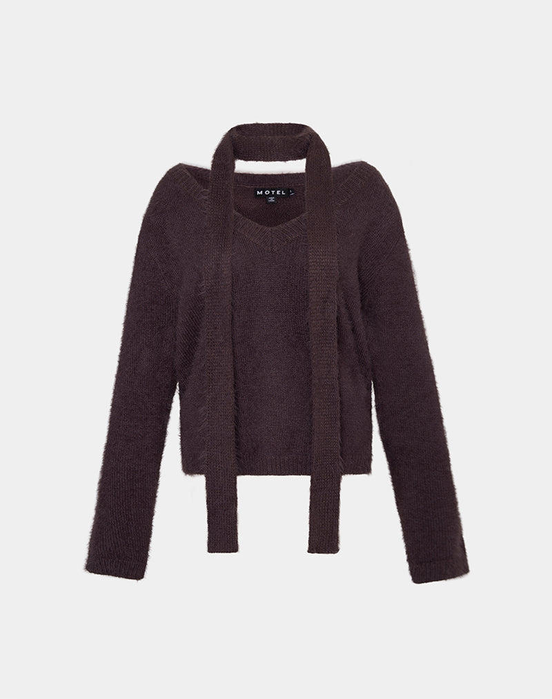 Image of Dikara Pullover mit Schal aus braunem Strick