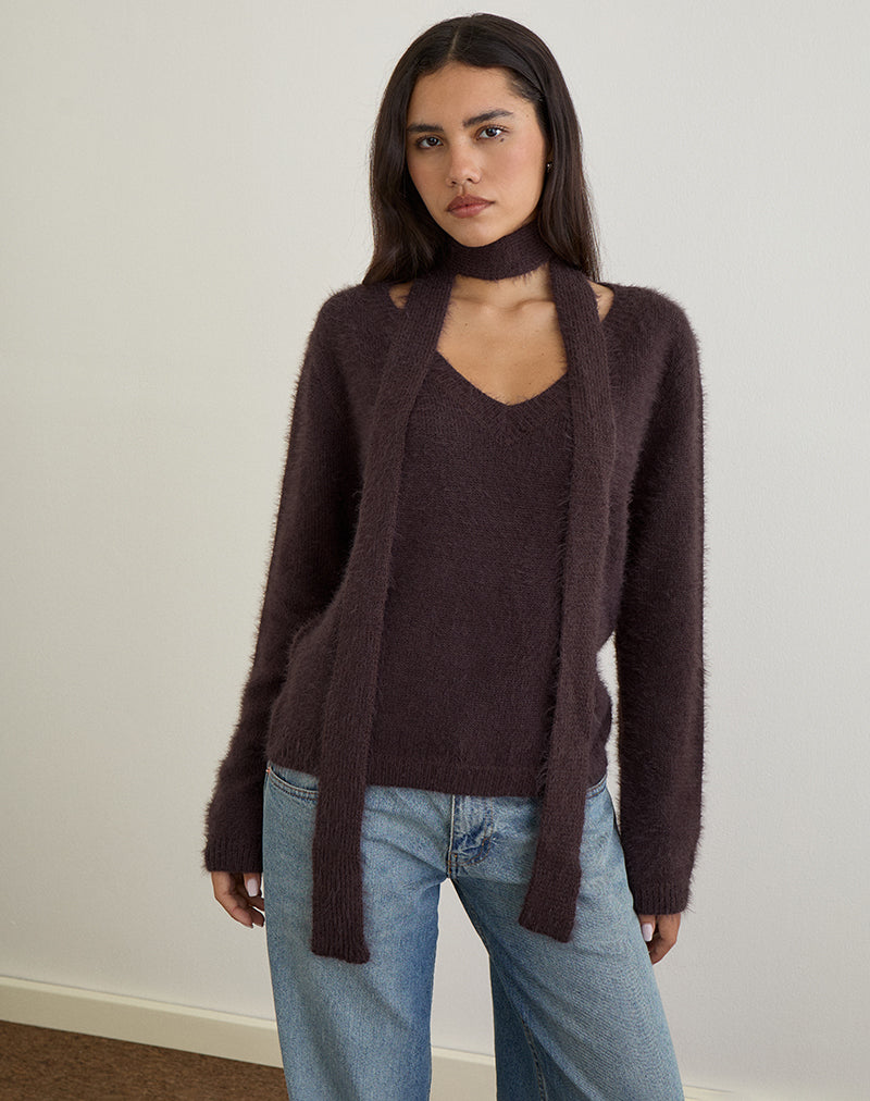 Image of Dikara Pullover mit Schal aus braunem Strick