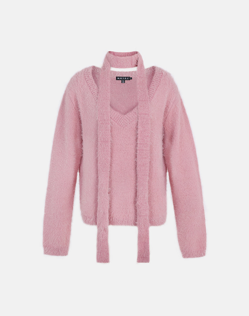 Image of Dikara Pullover mit Schal aus Strick in Dusty Pink