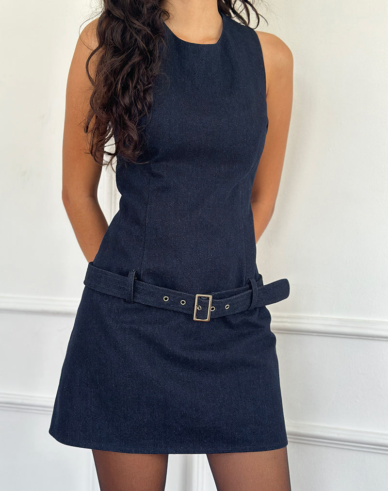 Image of Dilshan Minikleid mit Gürtel aus Chambray Indigo