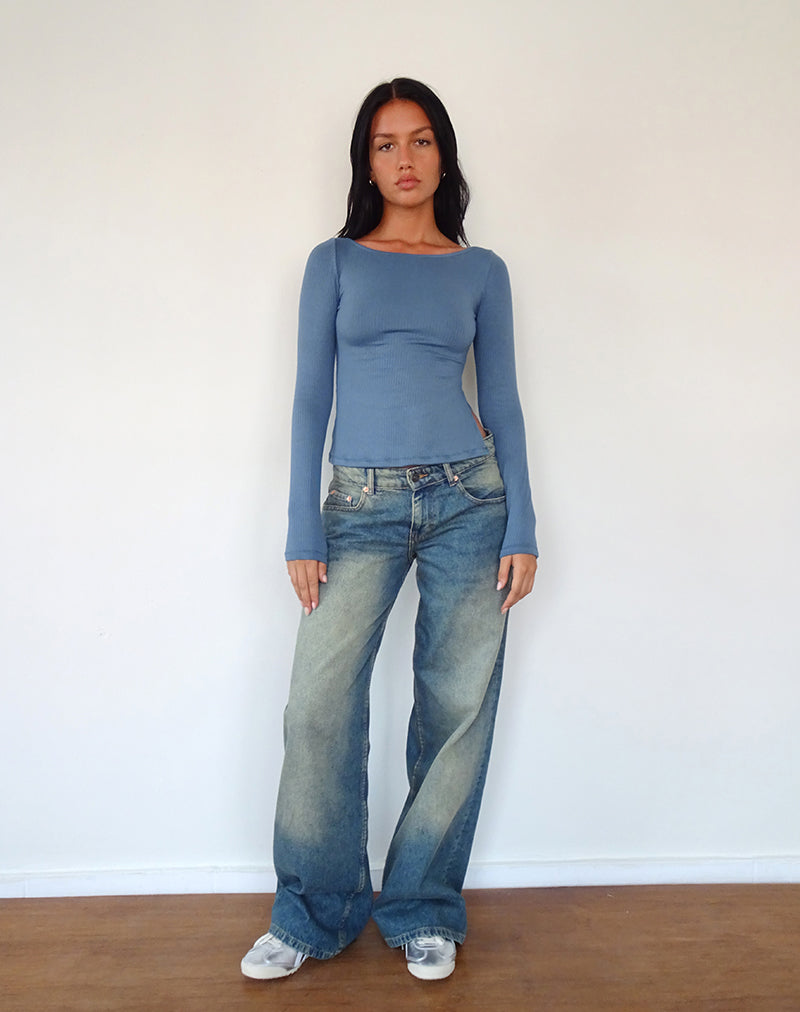 Image of Dinar Top mit geteiltem Saum in Mineralblau