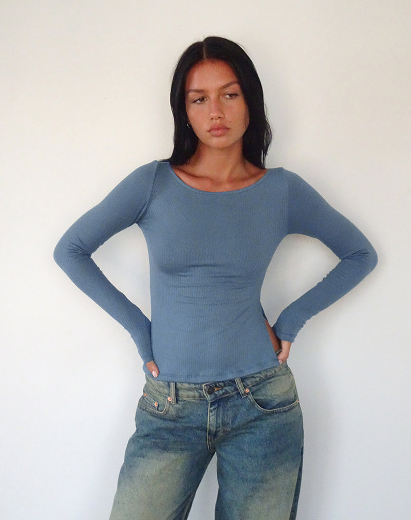 Image of Dinar Top mit geteiltem Saum in Mineralblau
