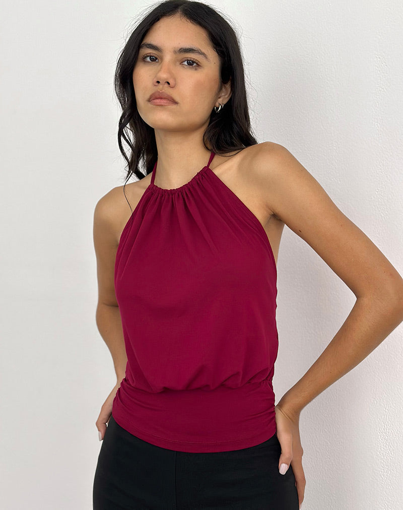 Diraka High Neck Top in Rayon Jersey Burgundy