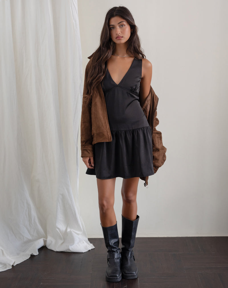 Bild von Distia Plunge Puff Mini Dress in Schwarz