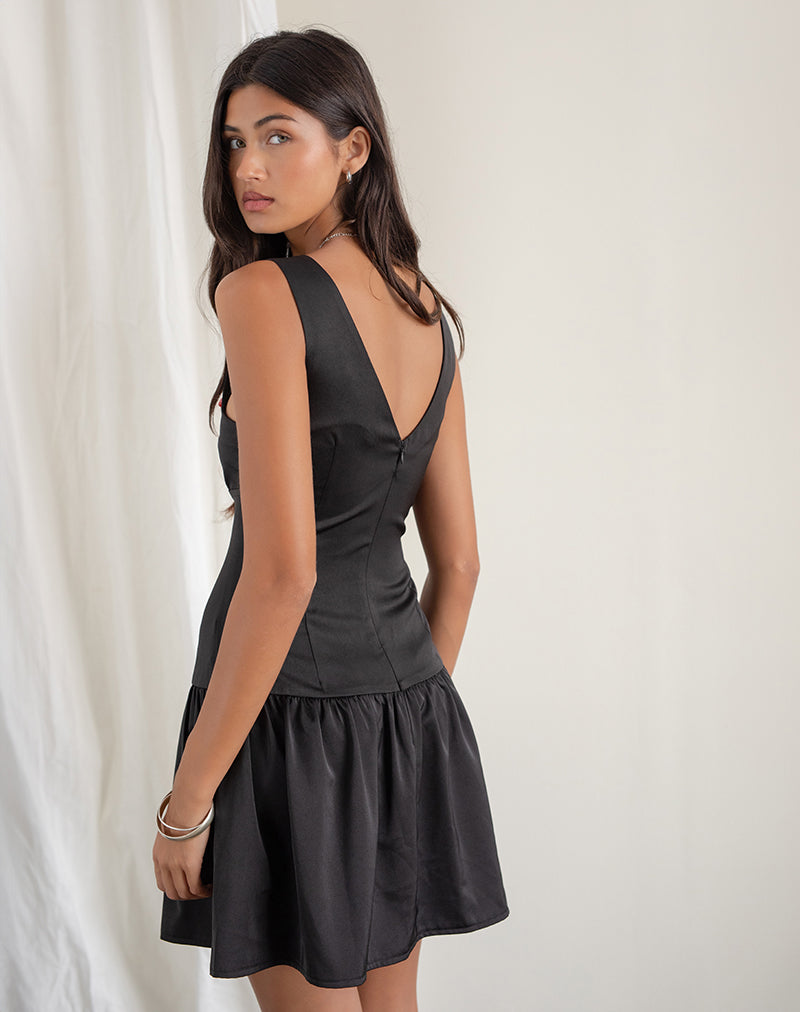 Bild von Distia Plunge Puff Mini Dress in Schwarz
