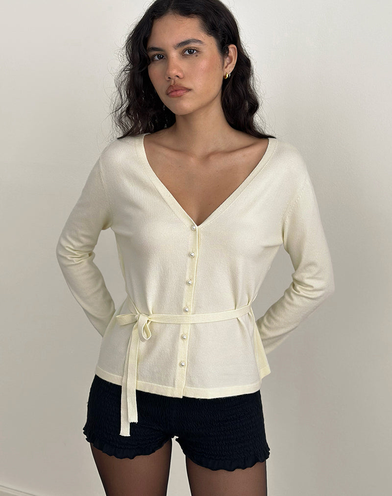 Image of Divya Strickjacke mit Krawatte aus Strick in Creme