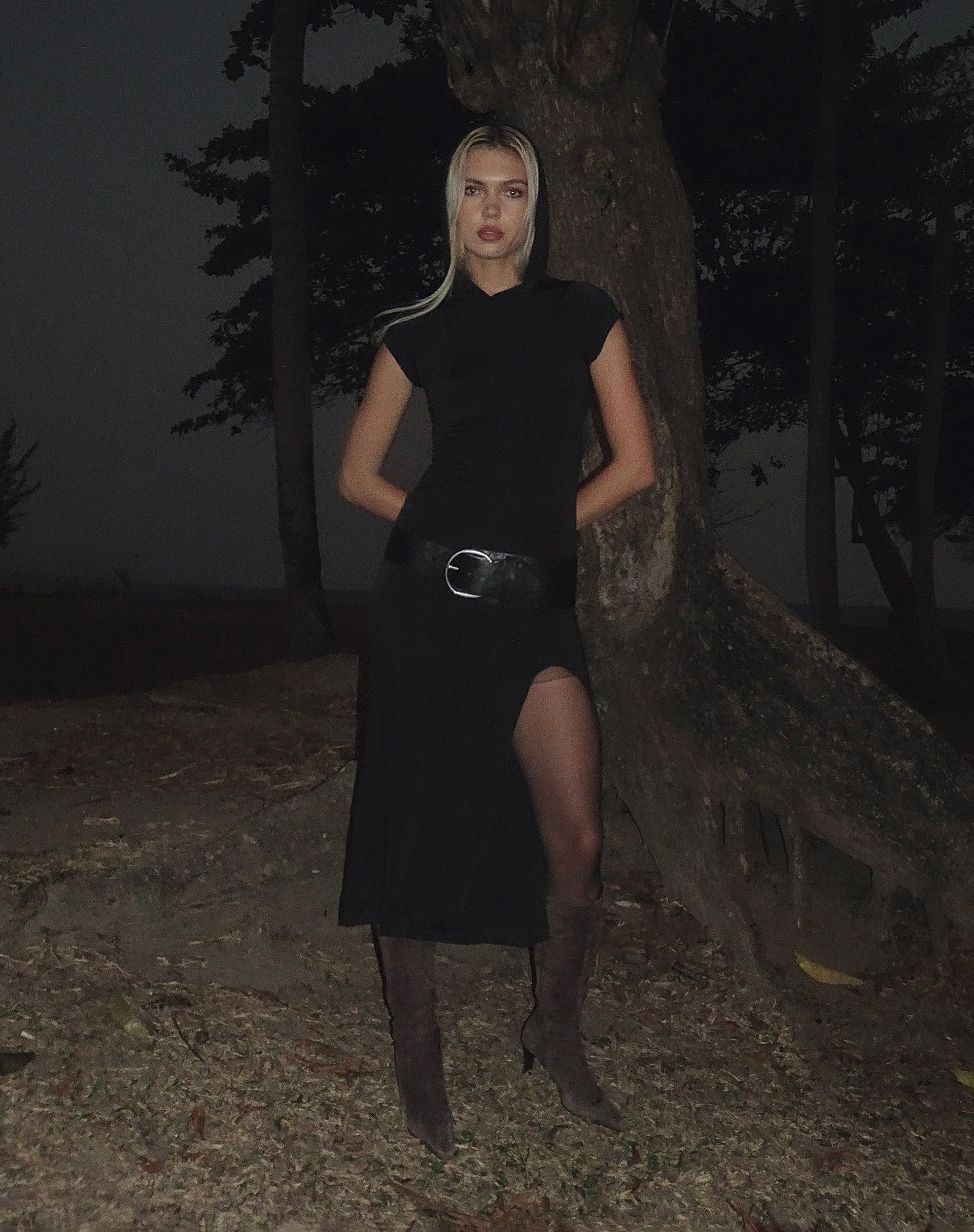 Image of Dixie Maxikleid mit Kapuze in Slinky Black