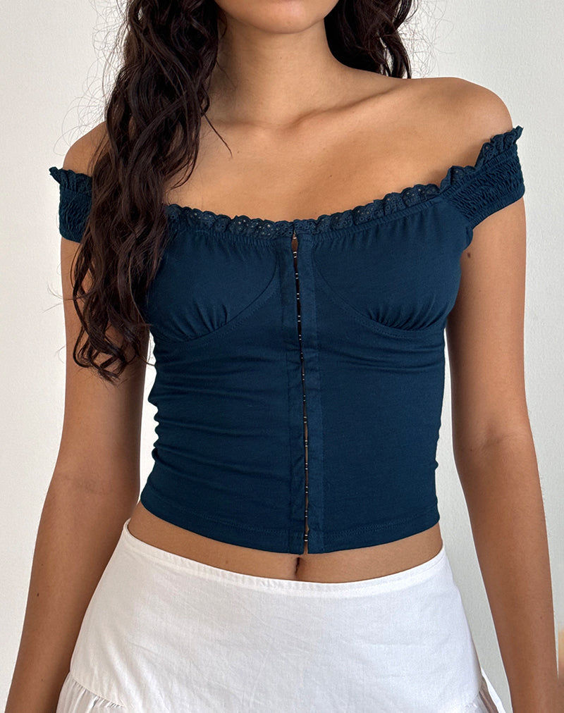 Image of Dovica Korsett-Top mit Spitzenbesatz in Navy