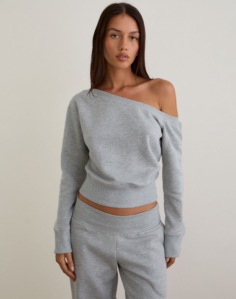 Image of Doxia One Shoulder Sweatshirt in Grau meliert