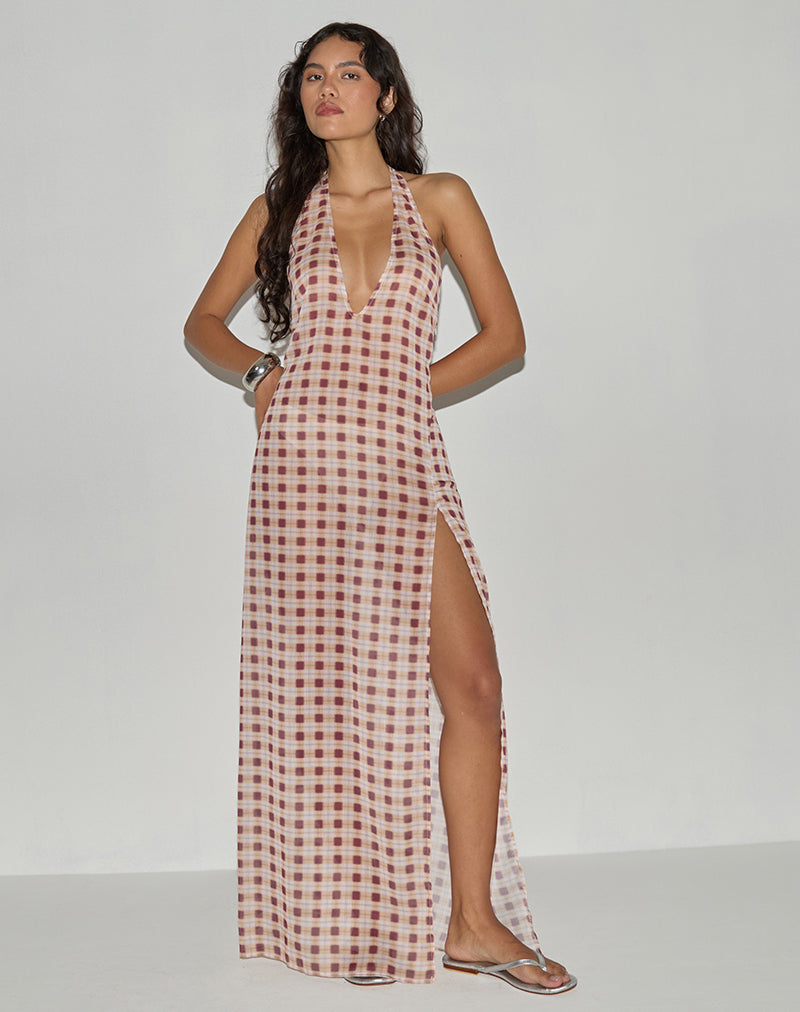 Image of Driti Maxikleid aus Chiffon mit verschwommenem Karo Pfirsich