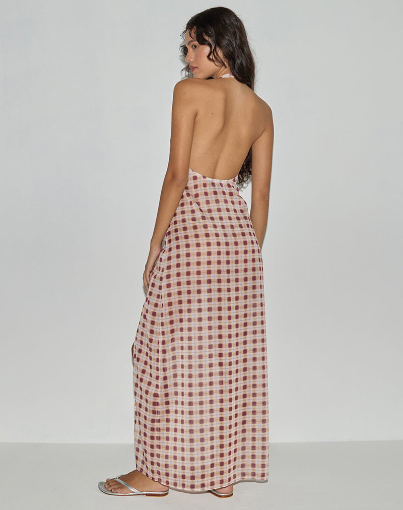 Image of Driti Maxikleid aus Chiffon mit verschwommenem Karo Pfirsich