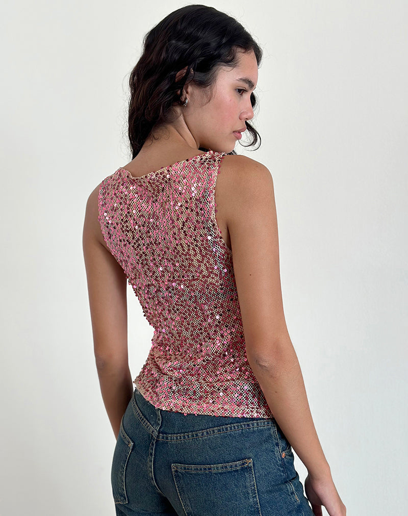 Image of Dudley Vest Top aus Paillettennetz Rose Gold