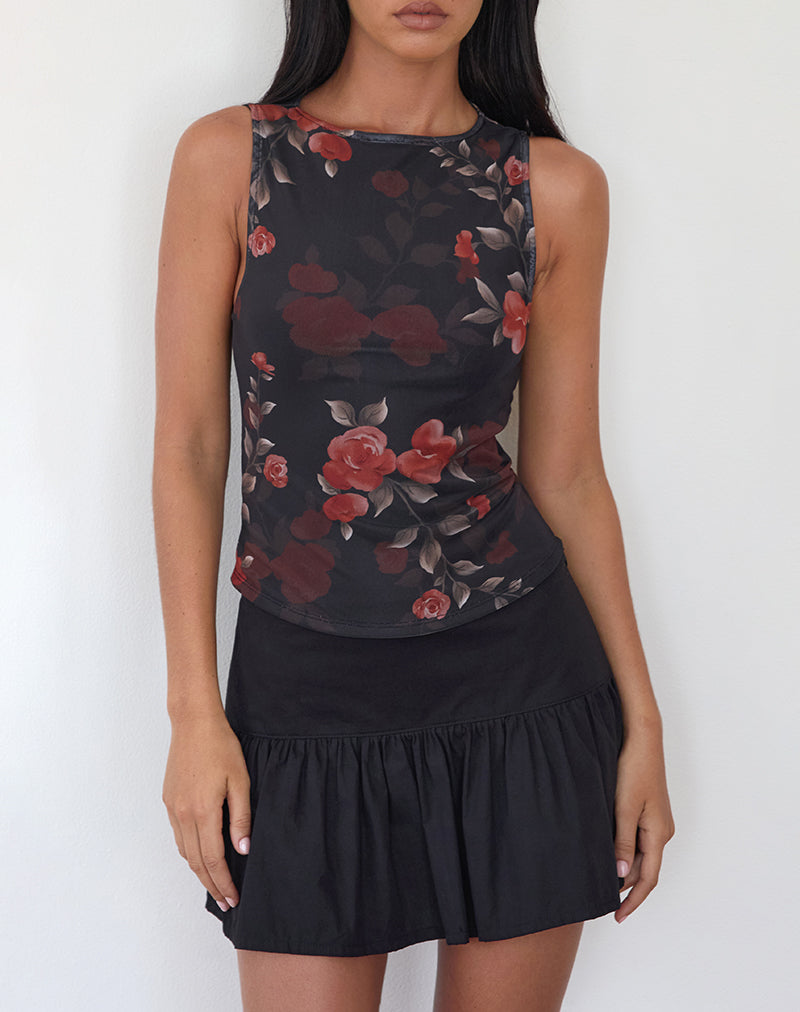 Dudley Vest Top in Watercolour Rose Schwarz