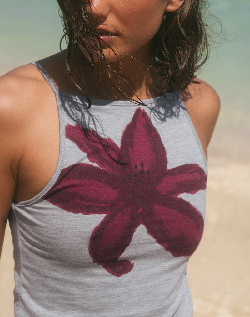 Bild von Dudley Vest Top in Grau Marl Painted Flower