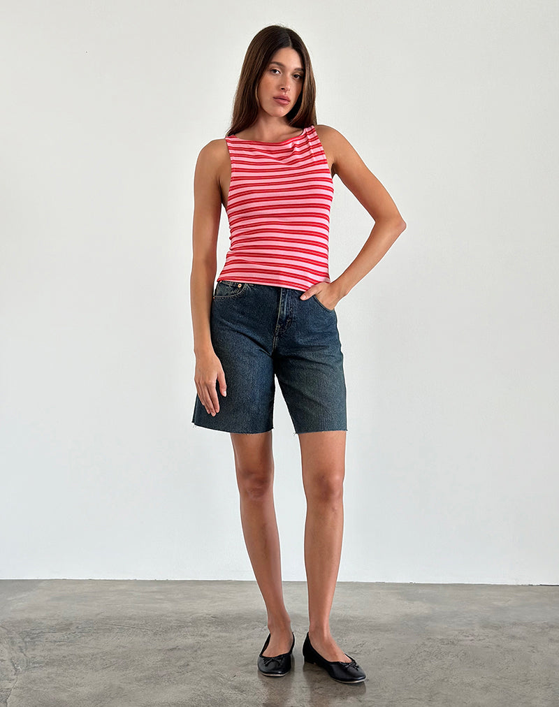 Dudley Vest Top in Rosa und Rot gestreift