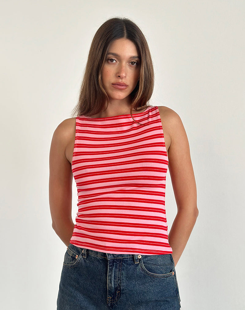 Dudley Vest Top in Rosa und Rot gestreift