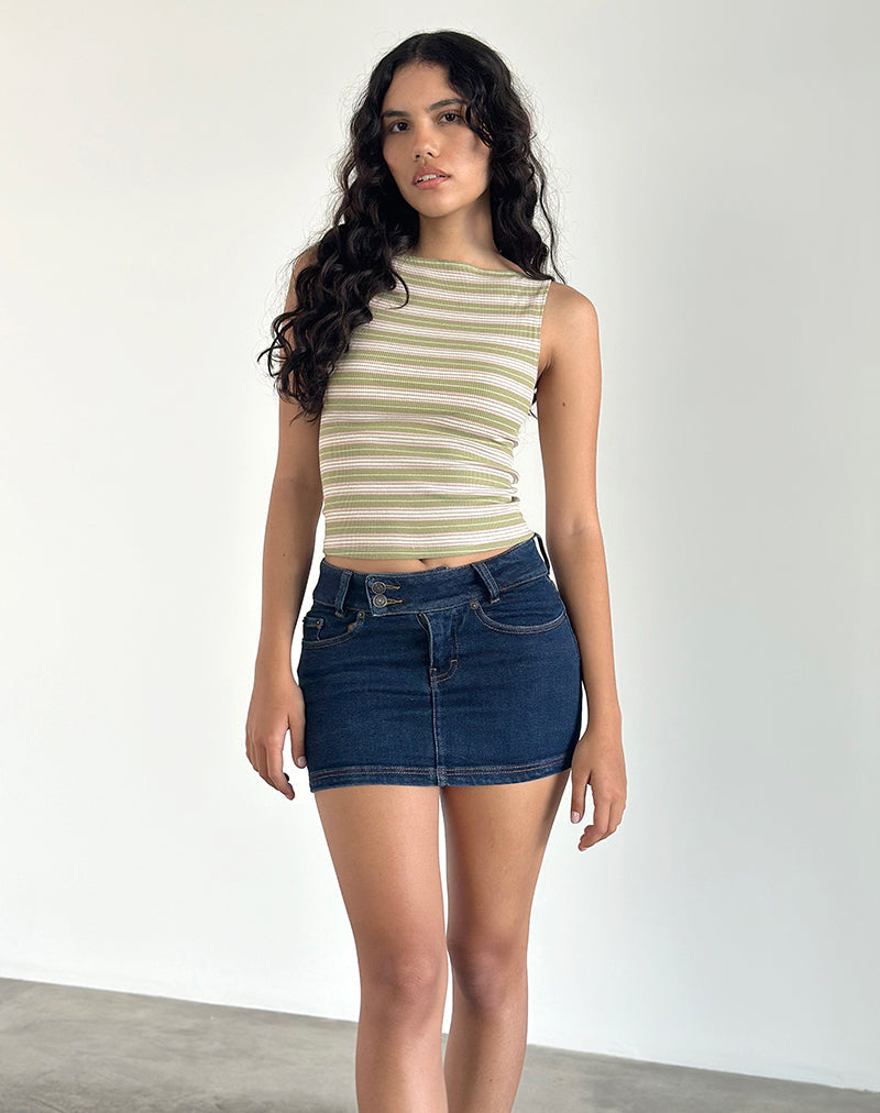 Dudley Vest Top in Grün, Rosa und Weiß gestreift