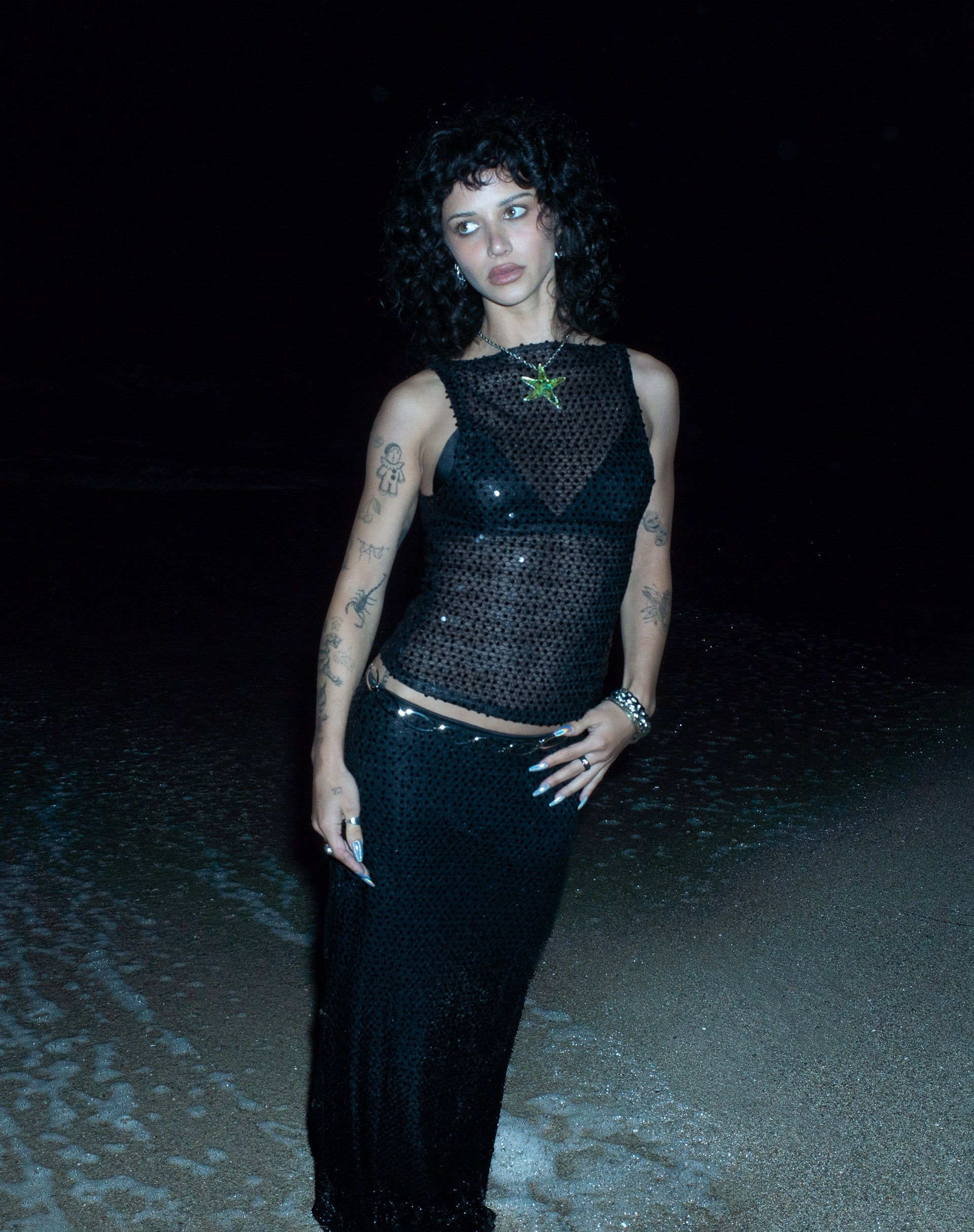 Image of Dudley Vest Top aus Paillettenstrick Schwarz