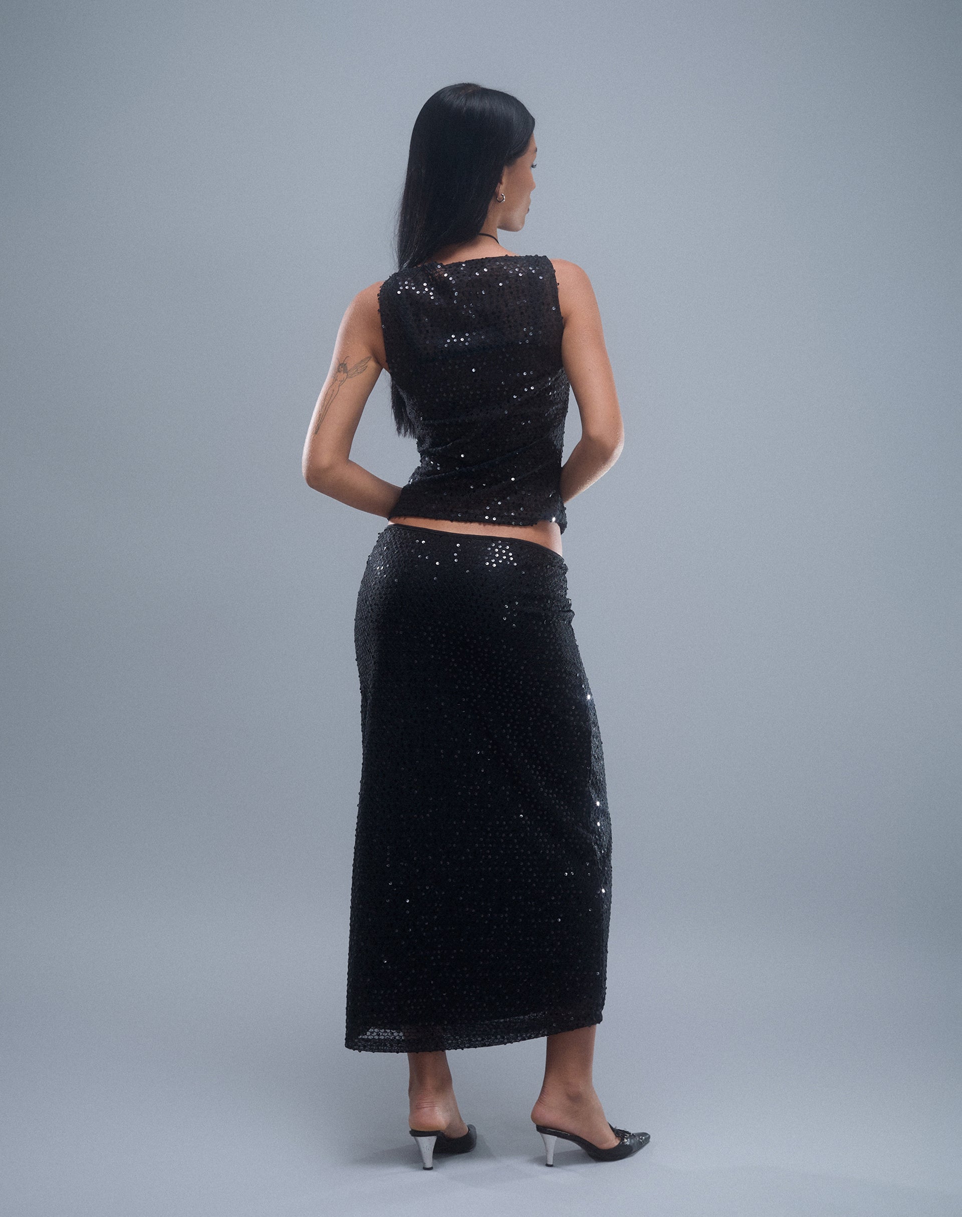 Image of Tresha Maxirock aus Paillettenstrick Schwarz