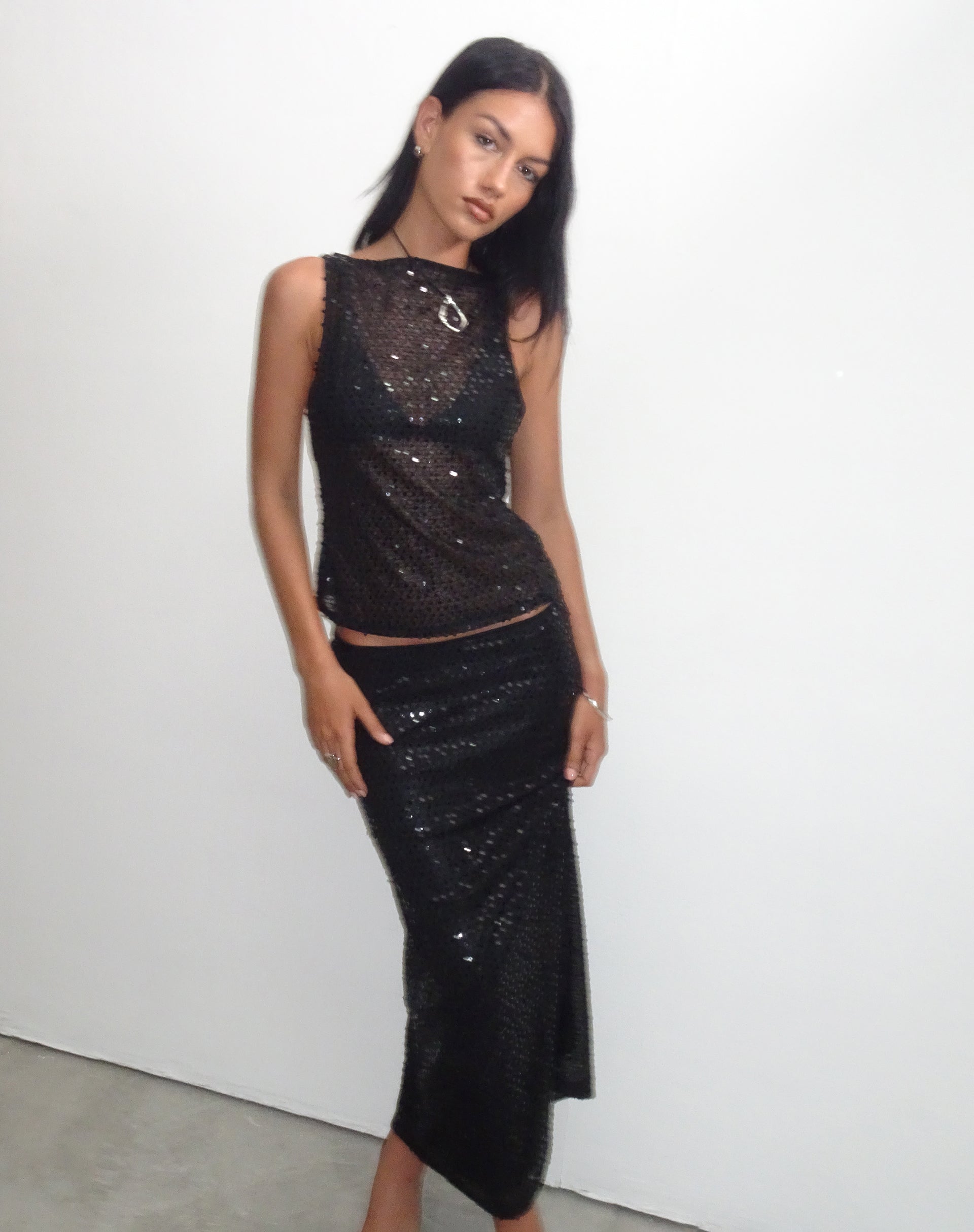 Image of Dudley Vest Top aus Paillettenstrick Schwarz