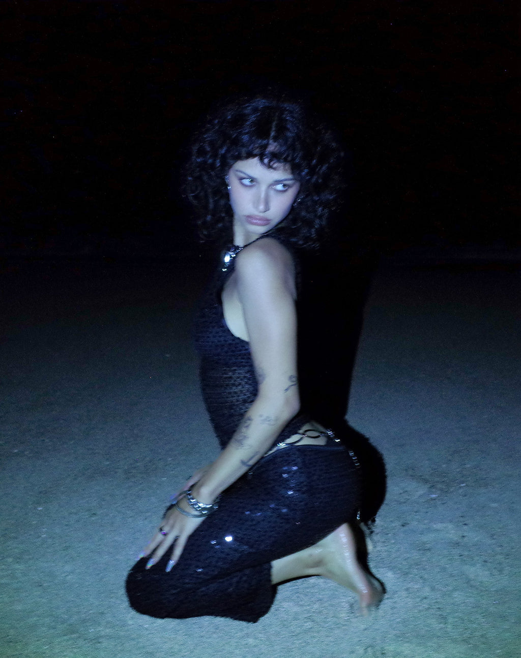 Tresha Maxirock aus Paillettenstrick Schwarz
