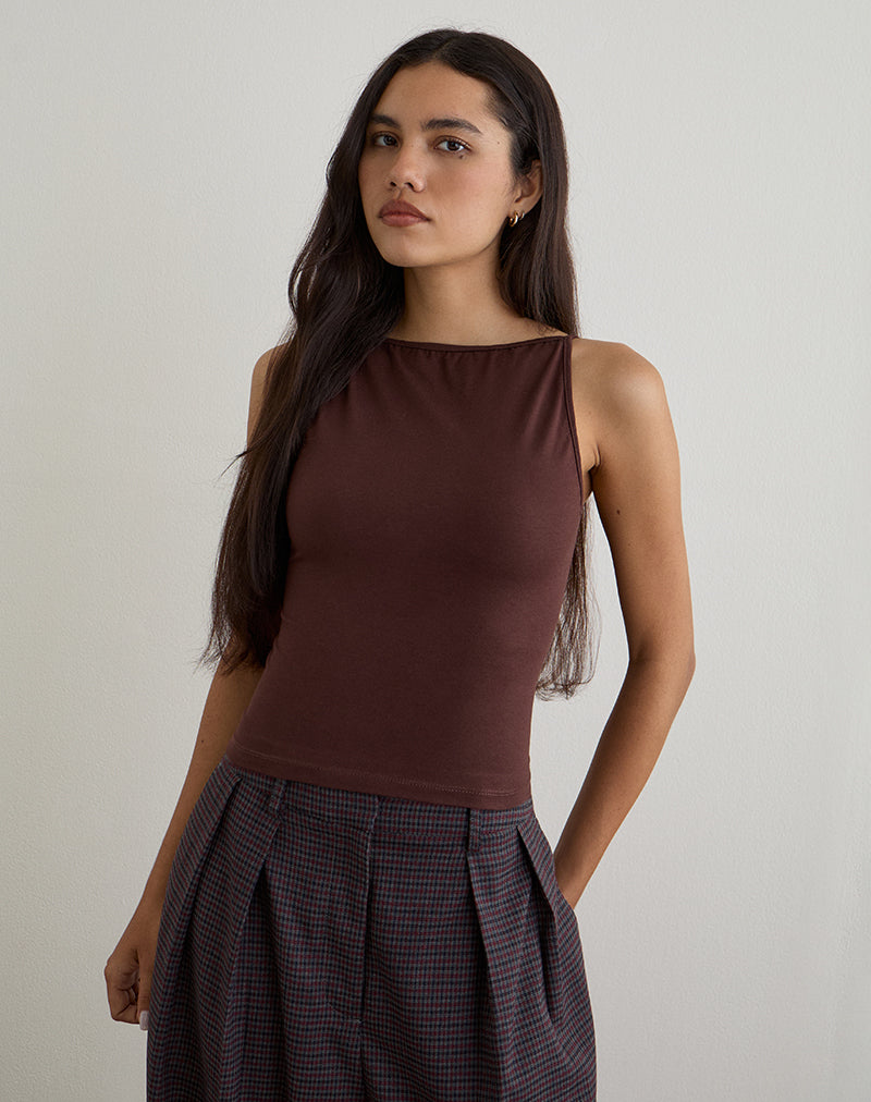 Bild von Dudley Vest Top aus Jersey Bitter Chocolate