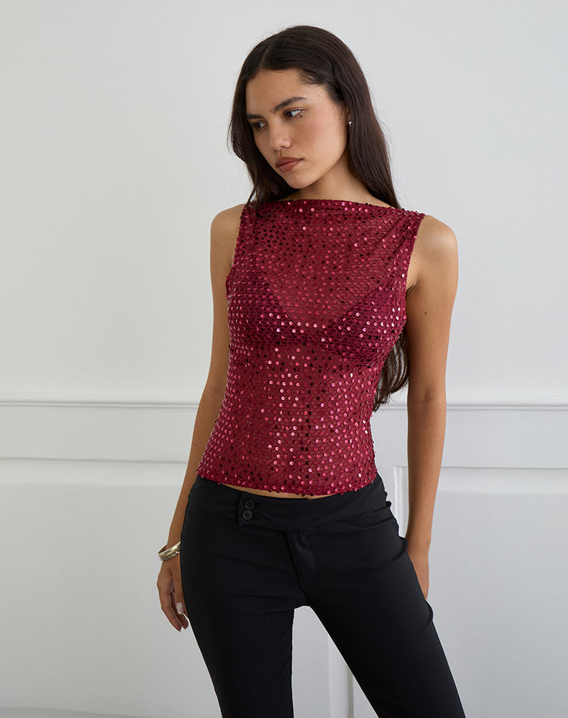Image of Dudley Vest Top aus Paillettenstrick Burgund