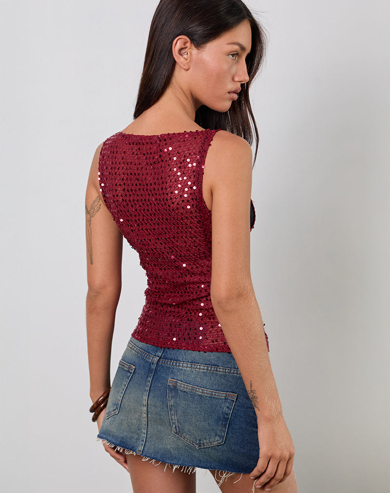 Image of Dudley Vest Top aus Paillettenstrick Burgund