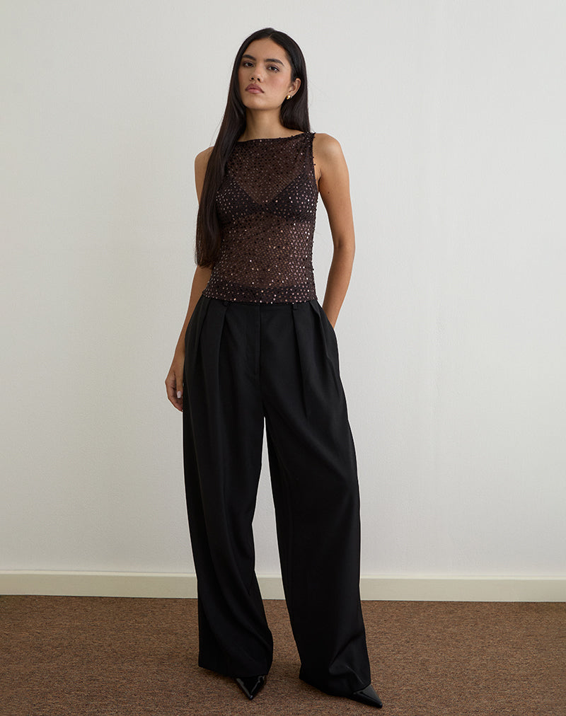 Image of Dudley Vest Top aus Paillettenstrick Kaffee