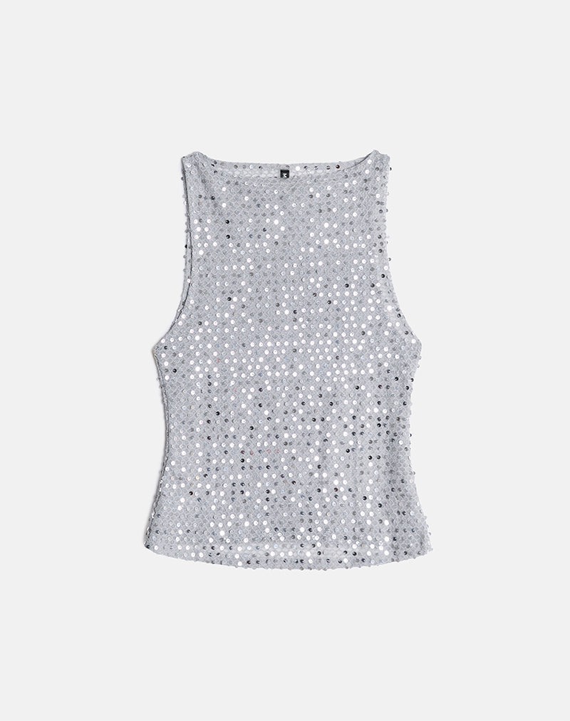Dudley Vest Top aus Paillettenstrick in Dunkelsilber