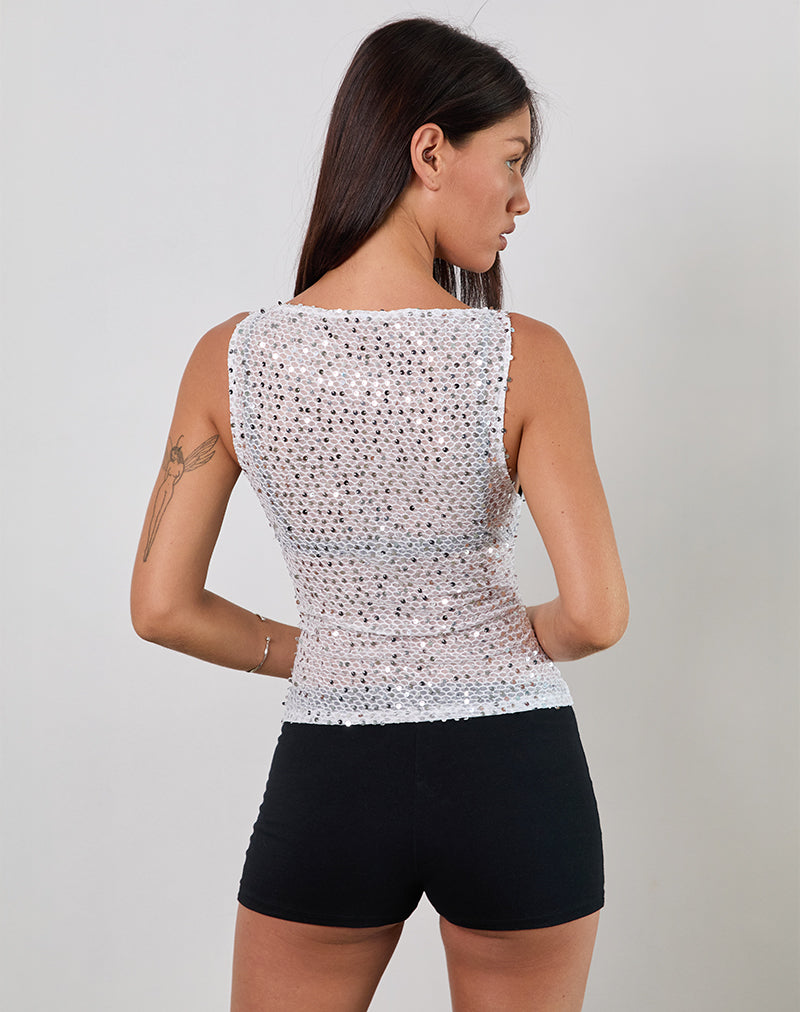 Image of Dudley Vest Top aus Paillettenstrick Silber